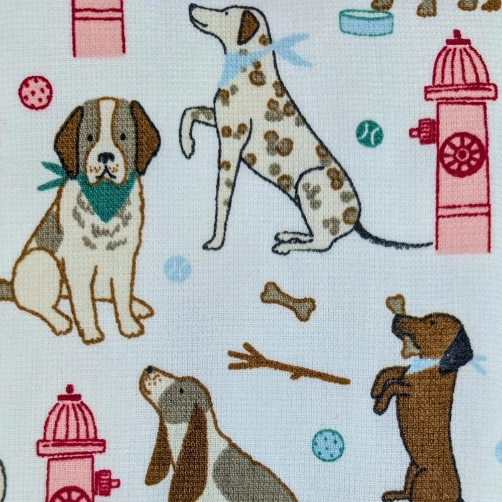 Kitchen Towels Set Of 3 Dogs Fire Hydrants Bones Sticks Balls White Brown NWT